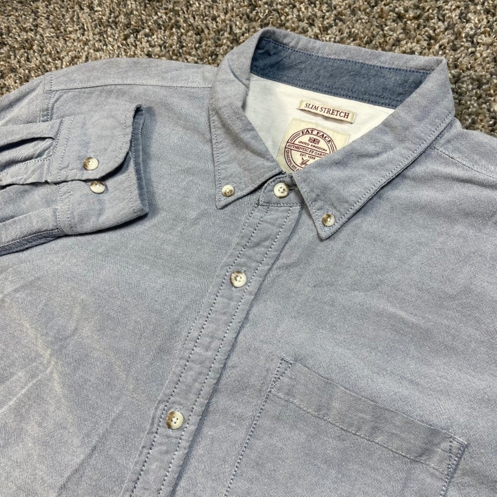 FatFace Men's 2XL Tall Slim Stretch‎ Oxford Shirt Blue Long Sleeve Button Down